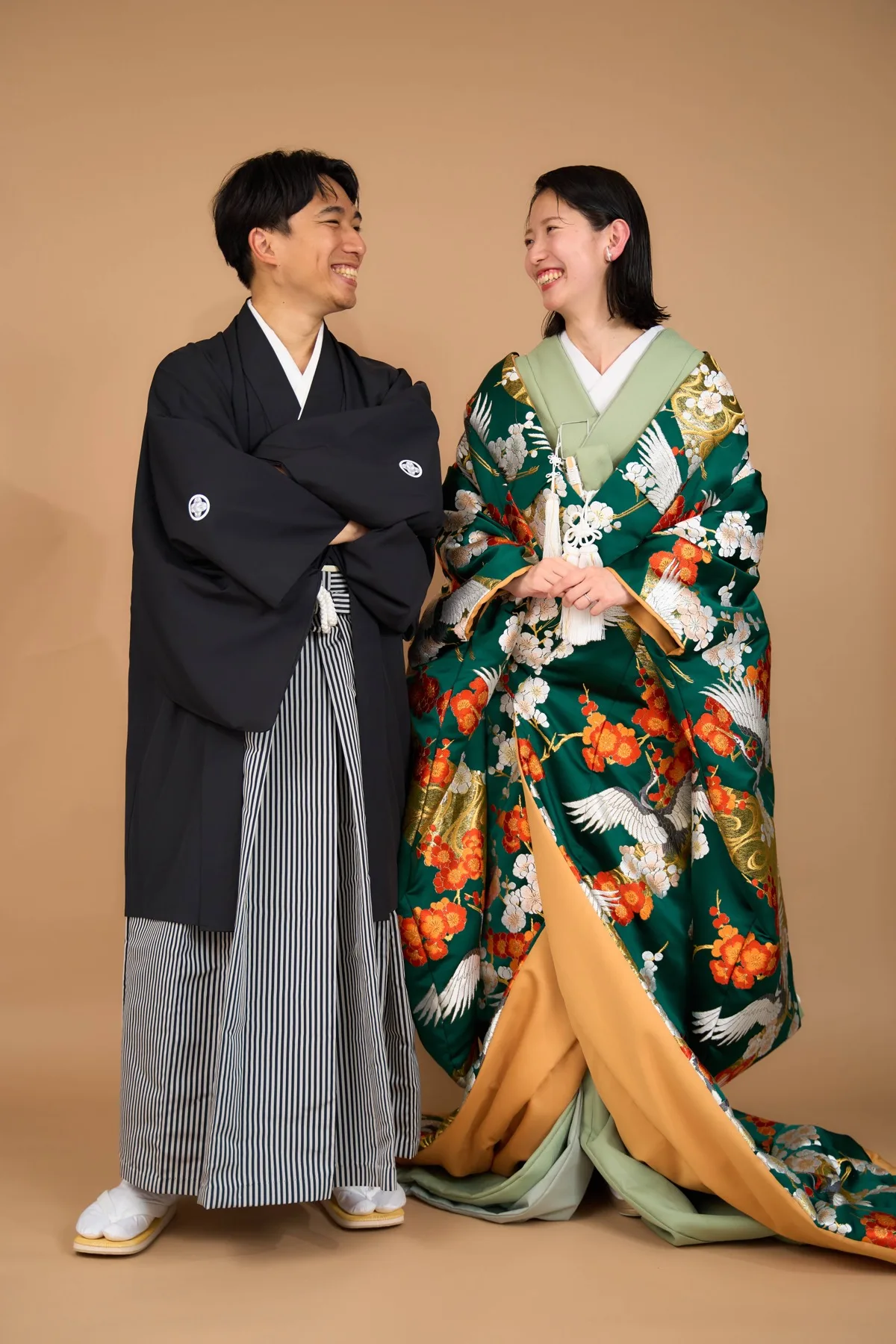 緑の色打掛での和装ウェディングフォト